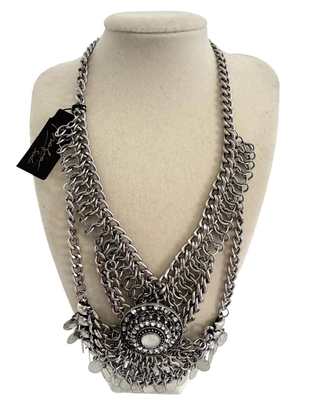 Thalia Sodi Silver Tone Medallion Layered Statement Necklace - NWT